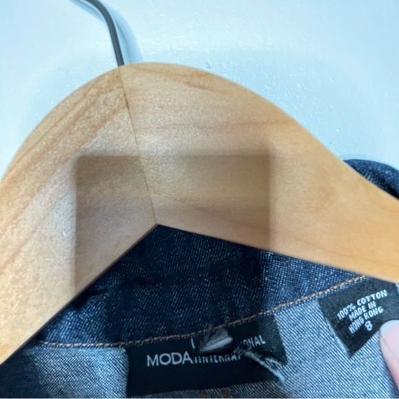 💫 Denim Dark Wash Long Sleeve Shirt Snap Button Down Midi Jean Dress - Picture 3 of 5